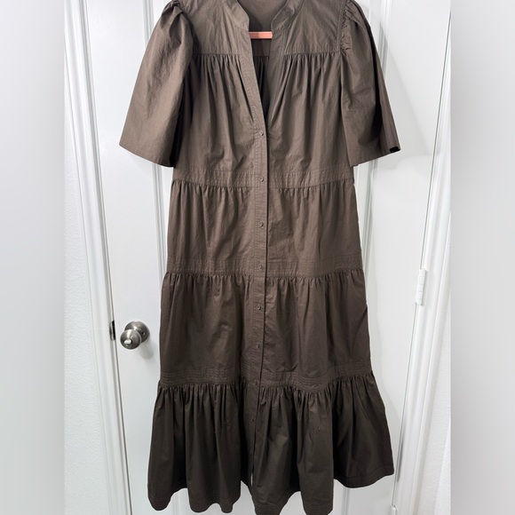Marie Oliver Cotton Poplin Tiered Button Front Midi Dress Sz Medium - Picture 5 of 10